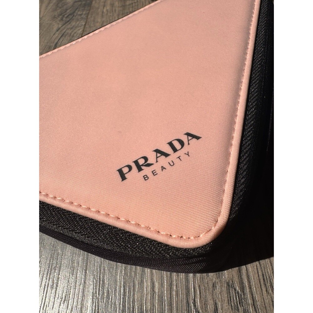 Prada Beauty Triangle Cosmetic Pouch Pink/Black Brand New Makeup Bag Travel - Picture 2 of 4